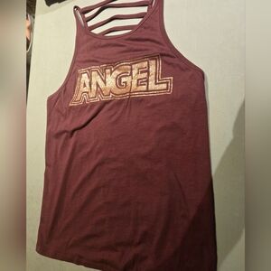 Victoria Secret Brown Tank Top with Gold 'ANGEL' Design